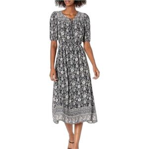 Lucky Brand Black and White Patterned Midi Dress